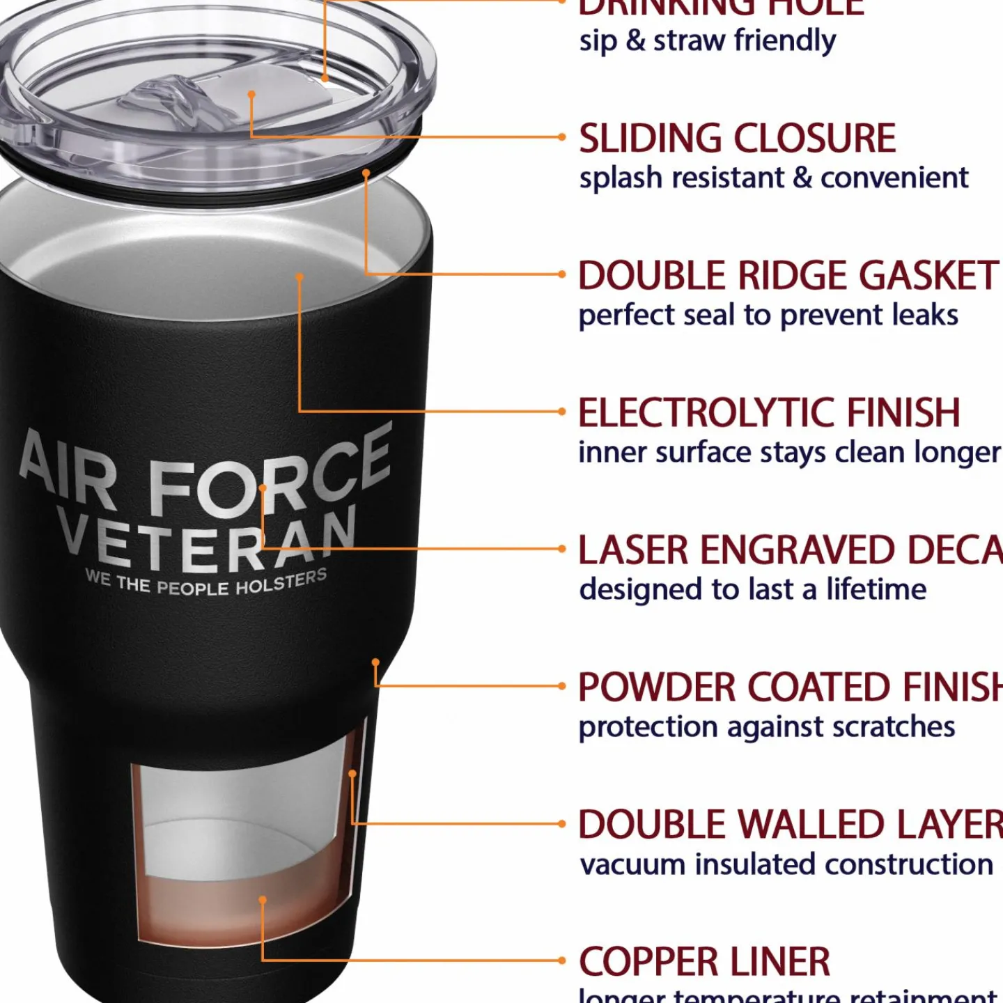 We The People Holsters Air Force Vet + American Flag Stainless Steel Tumbler Outlet