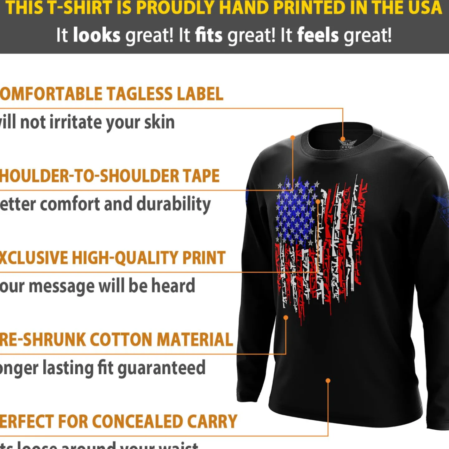 We The People Holsters American Flag In Guns 2.0 Long Sleeve Shirt Black Best