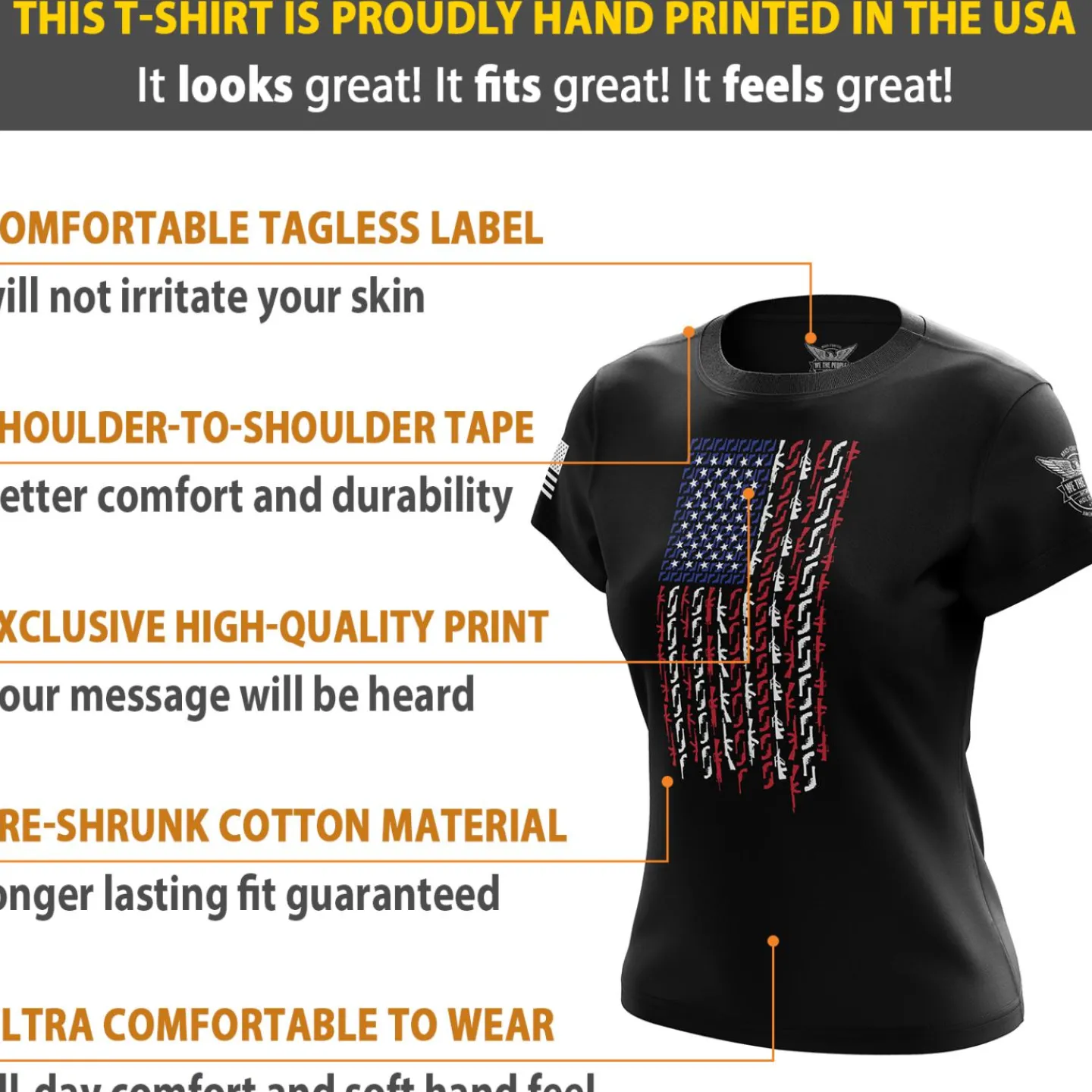 We The People Holsters American Flag in Guns - Patriotic Colors Women's Short Sleeve Shirt Best