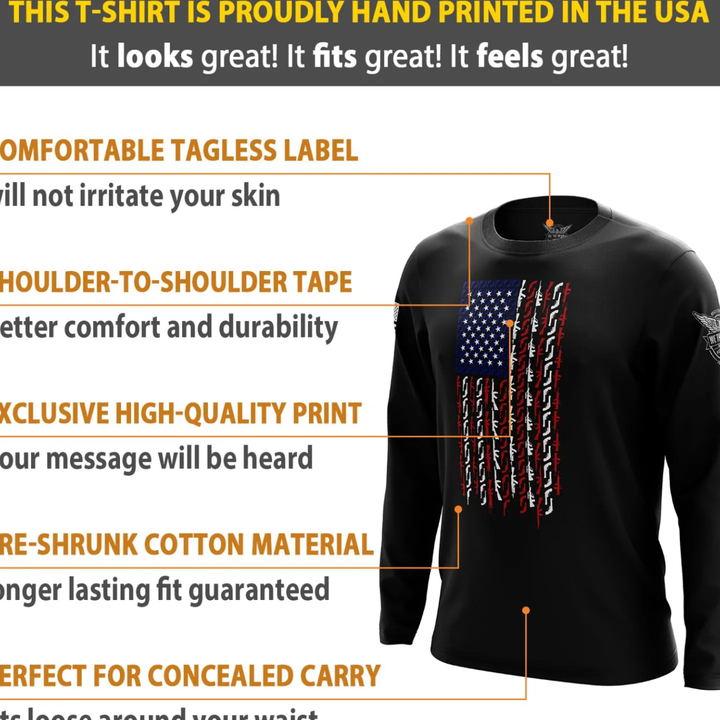 We The People Holsters American Flag in Guns - Patriotic Colors Long Sleeve Shirt Black Best