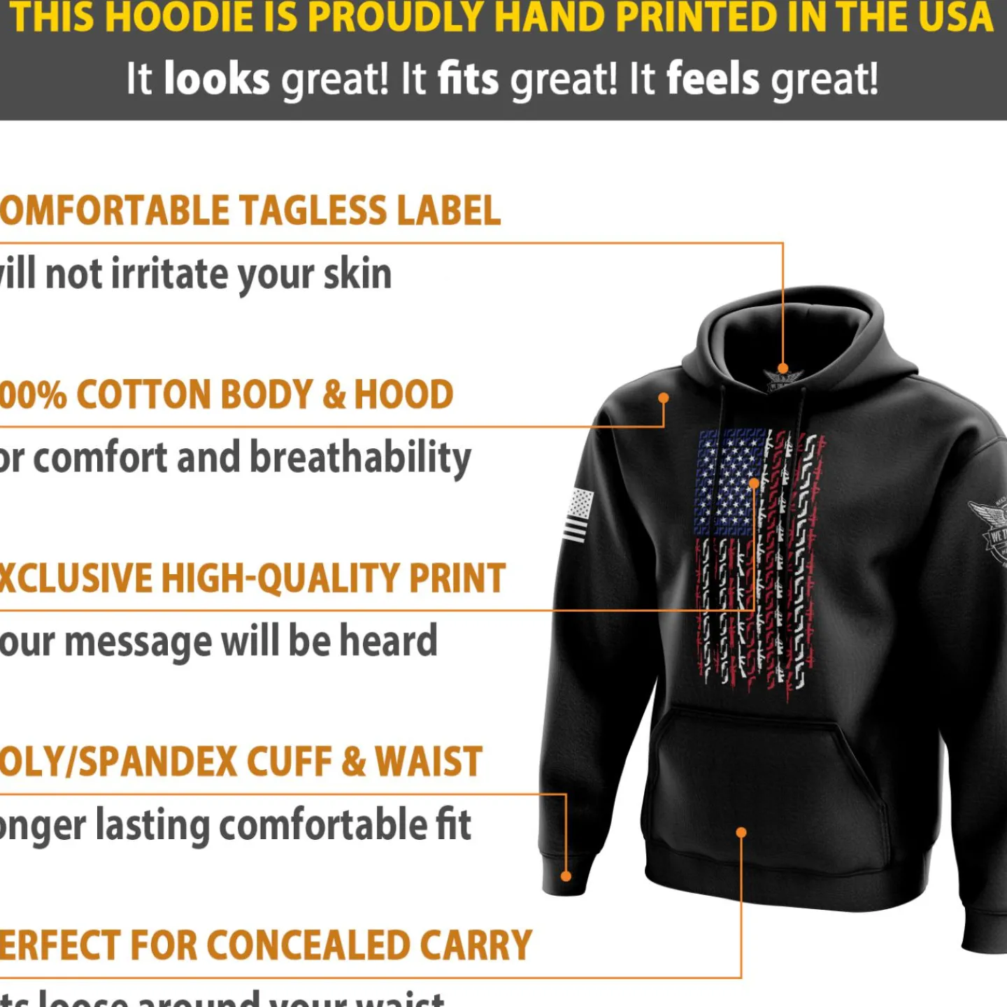 We The People Holsters American Flag in Guns - Patriotic Colors Hoodie Black Discount