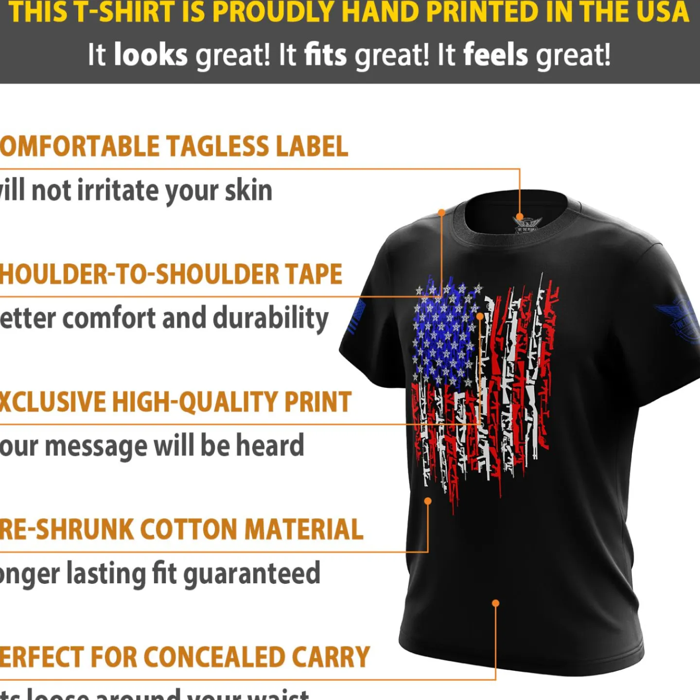 We The People Holsters American Flag In Guns 2.0 Short Sleeve Shirt Black Hot