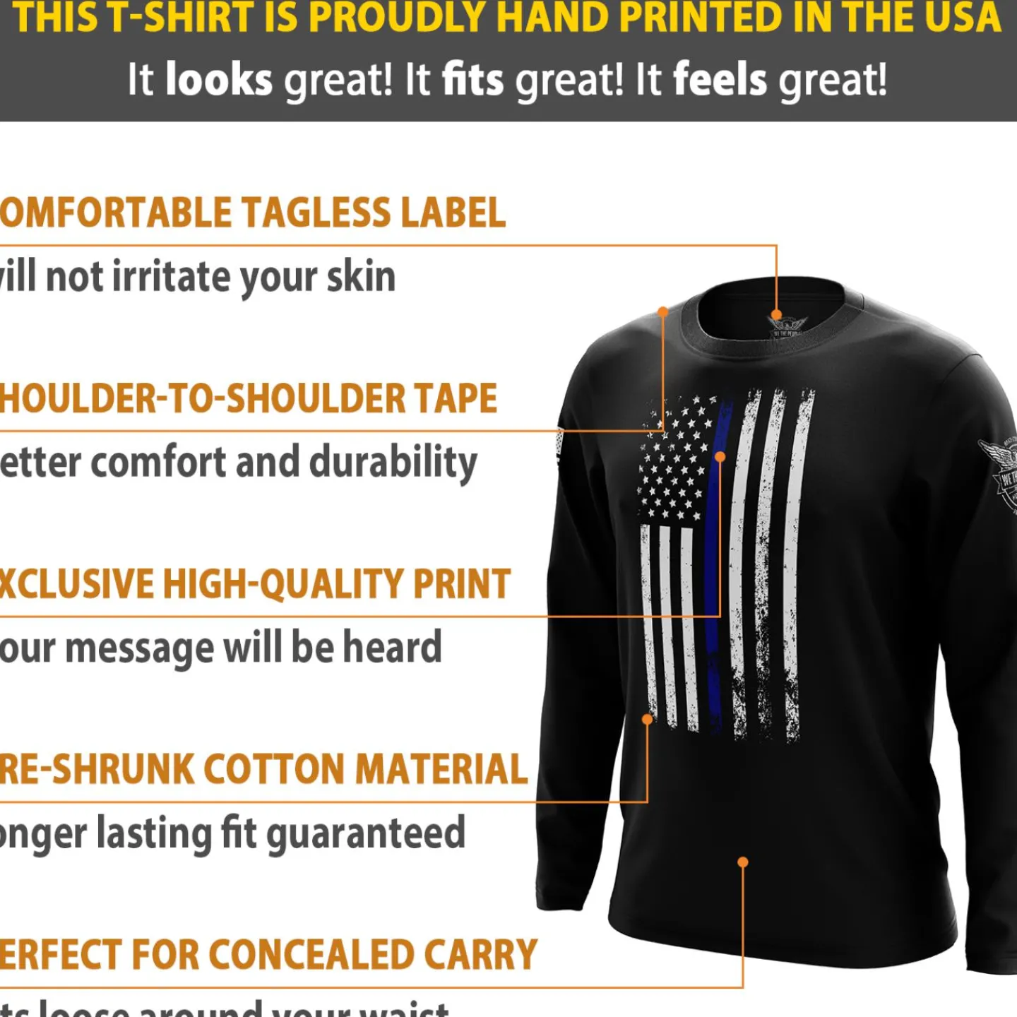 We The People Holsters American Flag Thin Blue Line Long Sleeve Shirt Black Discount