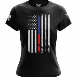 We The People Holsters American Flag Thin Blue/Red Line Public Service Support Women's Short Sleeve Shirt Clearance