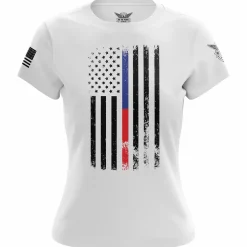 We The People Holsters American Flag Thin Blue/Red Line Public Service Support Women's Short Sleeve Shirt Clearance