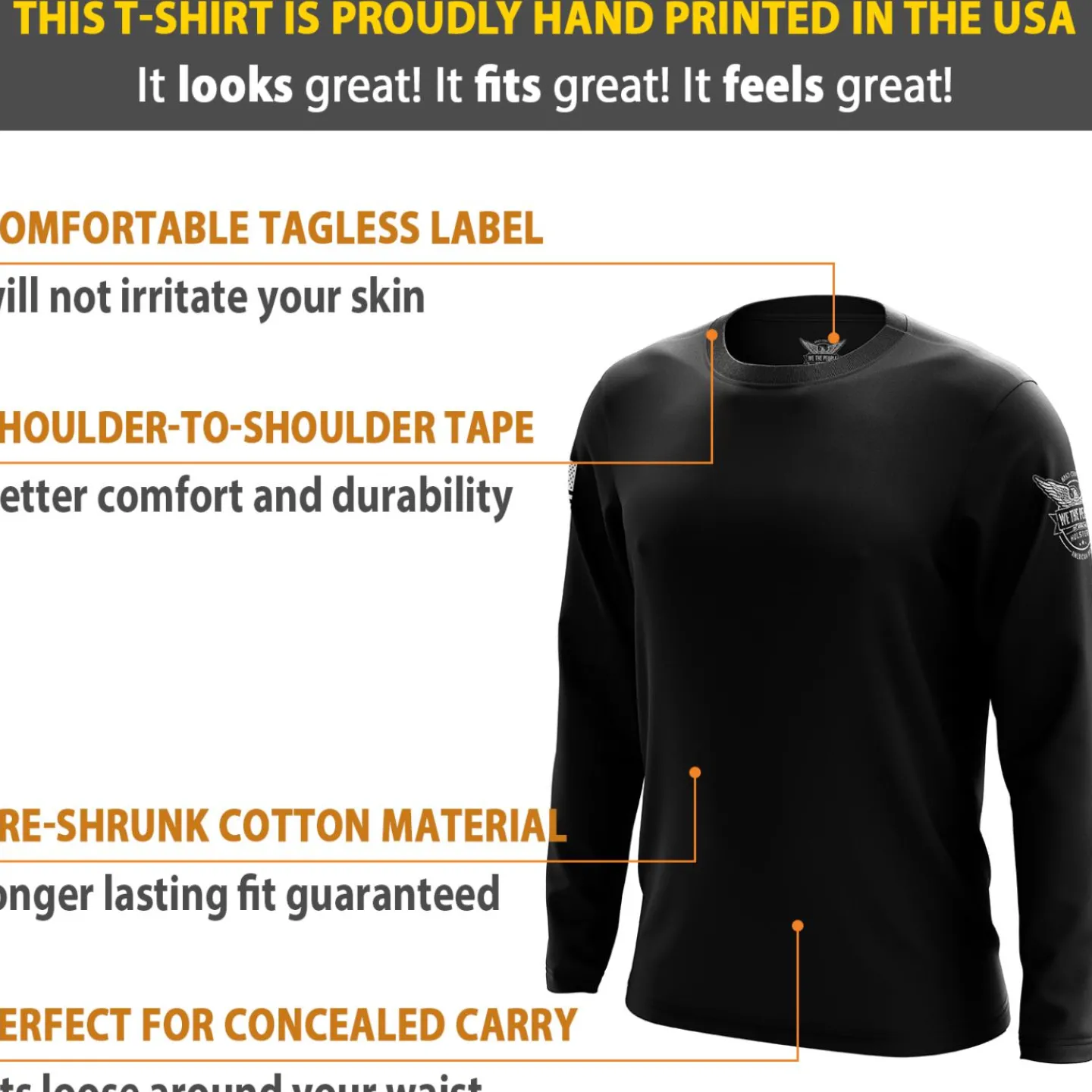 We The People Holsters Basic - + White Long Sleeve Shirt Black Clearance