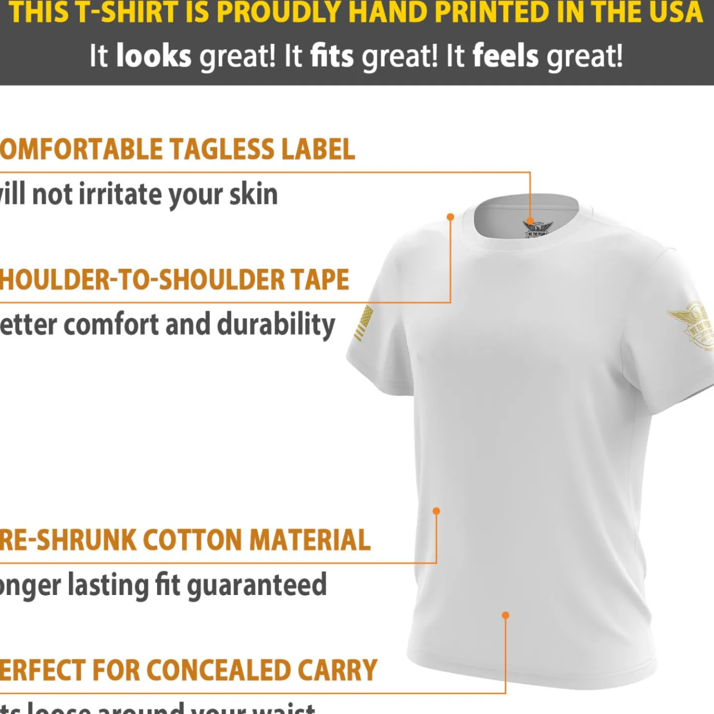 We The People Holsters Basic - + Gold Short Sleeve Shirt White New