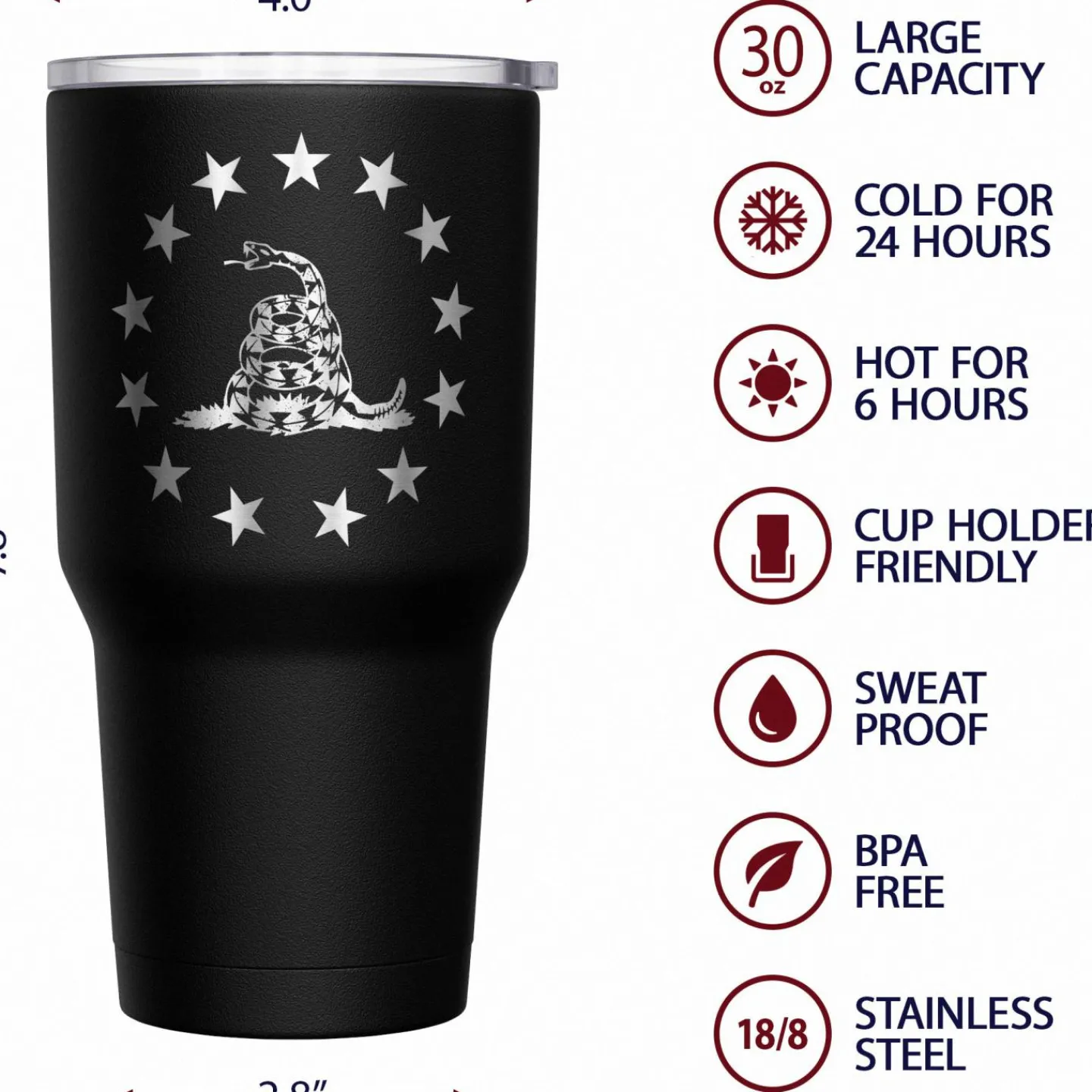 We The People Holsters Betsy Ross Gadsden Flag + American Flag Stainless Steel Tumbler Online