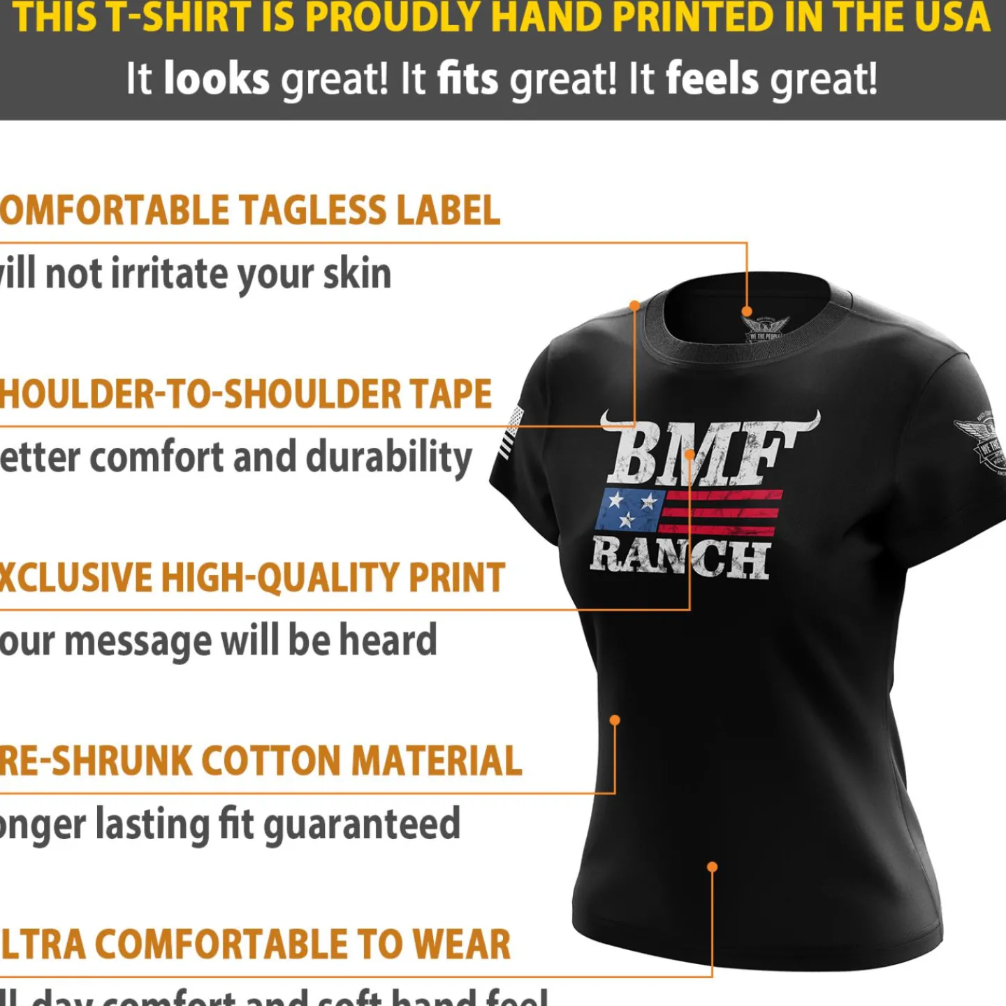 We The People Holsters BMF Ranch Flag Women's Short Sleeve Shirt Black Outlet