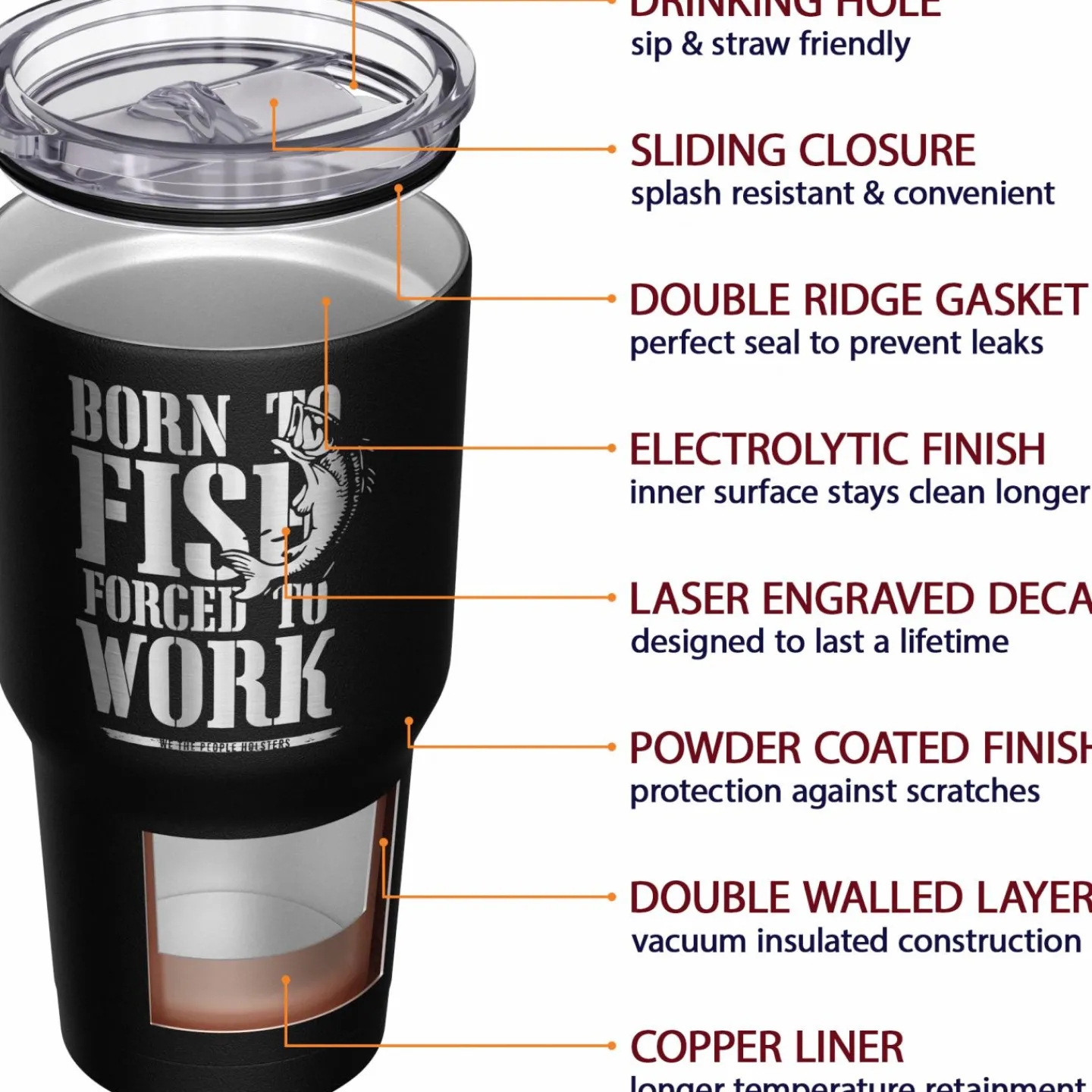 We The People Holsters Born To Fish Forced to Work Stainless Steel Tumbler Outlet