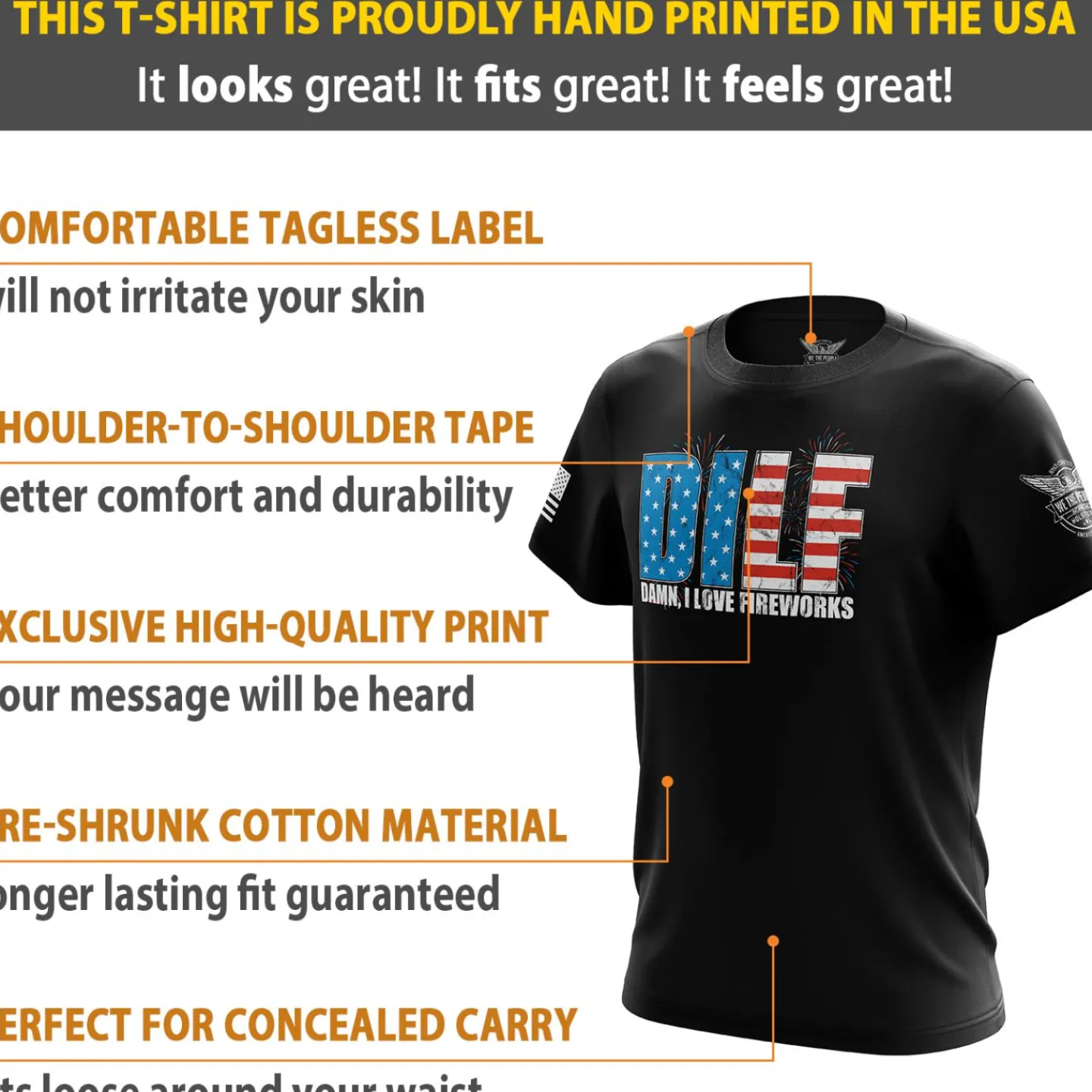 We The People Holsters D.I.L.F. V2 Short Sleeve Shirt Black New
