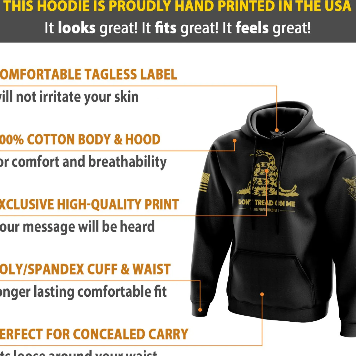 We The People Holsters Don't Tread On Me Gadsden Flag Hoodie Black New
