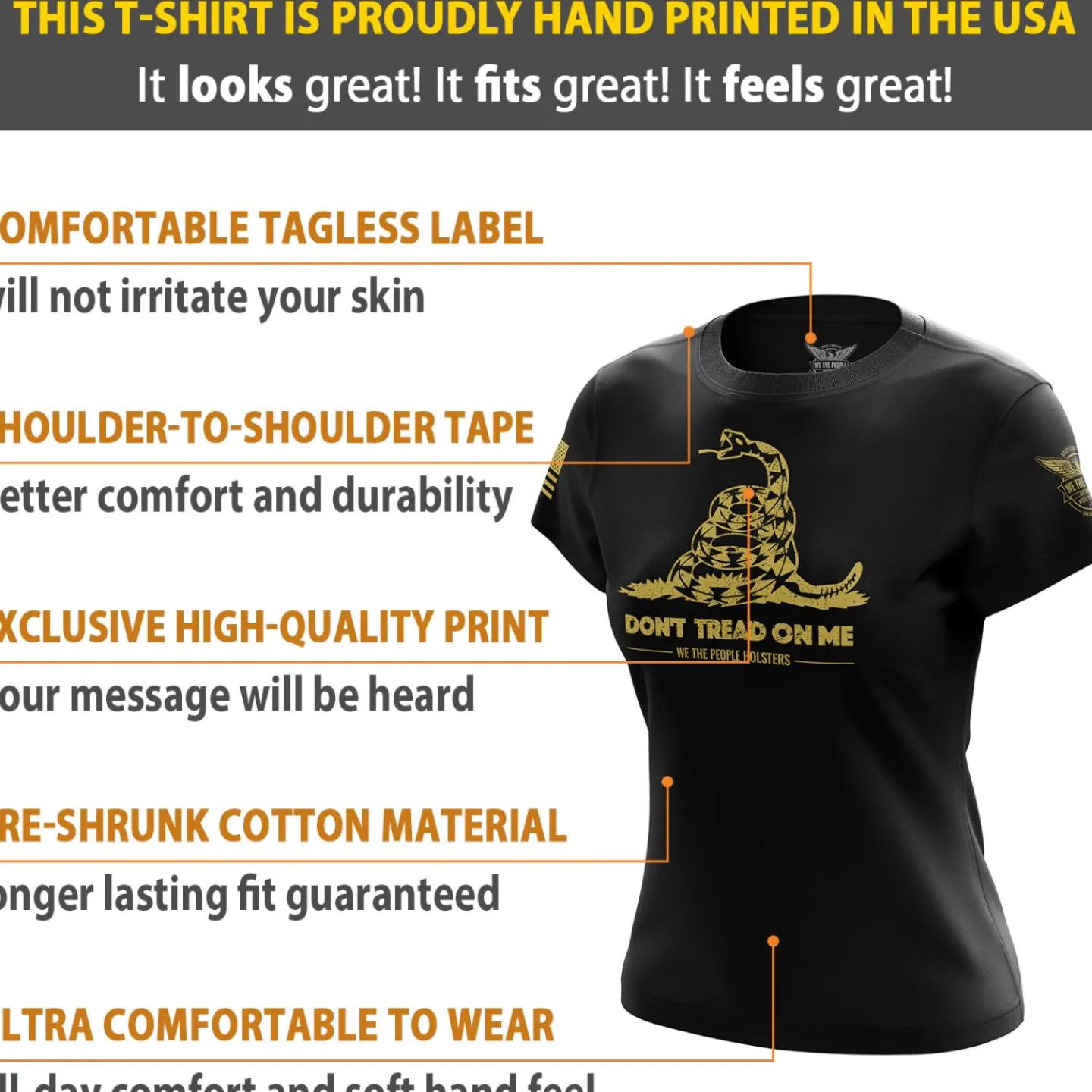 We The People Holsters Dont Tread On Me Gadsden Flag Women's Short Sleeve Shirt Black Hot