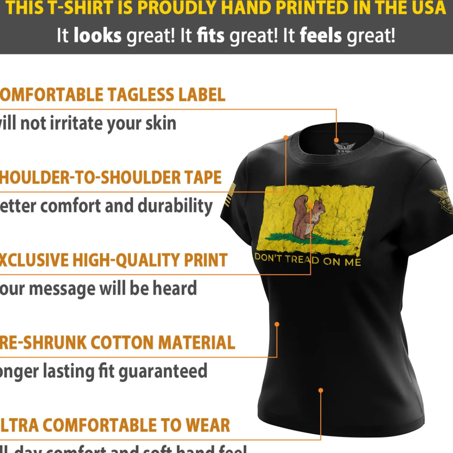 We The People Holsters Don't Tread On Me Squirrel Women's Short Sleeve Shirt Black