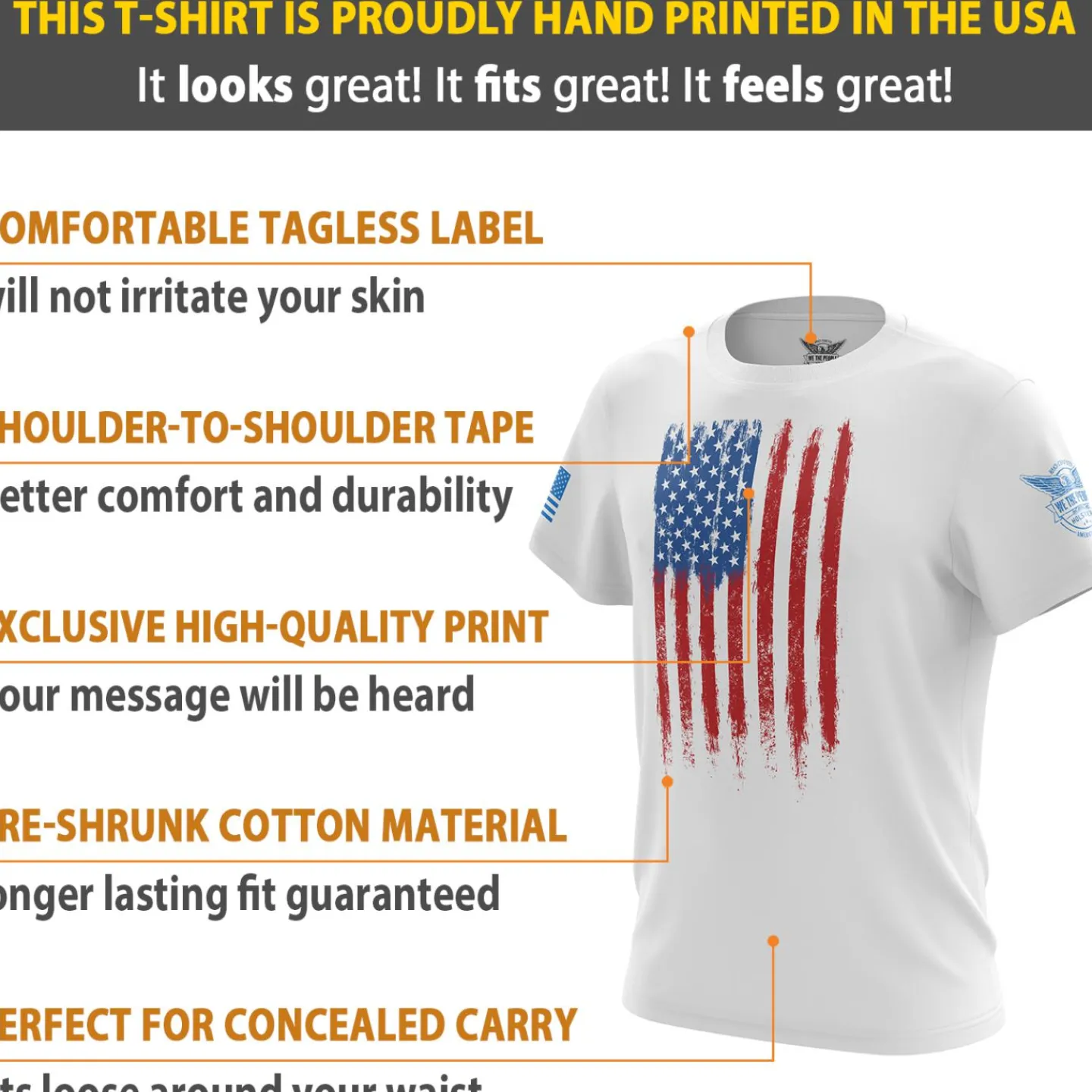 We The People Holsters Fresh Paint American Flag Short Sleeve Shirt White Clearance