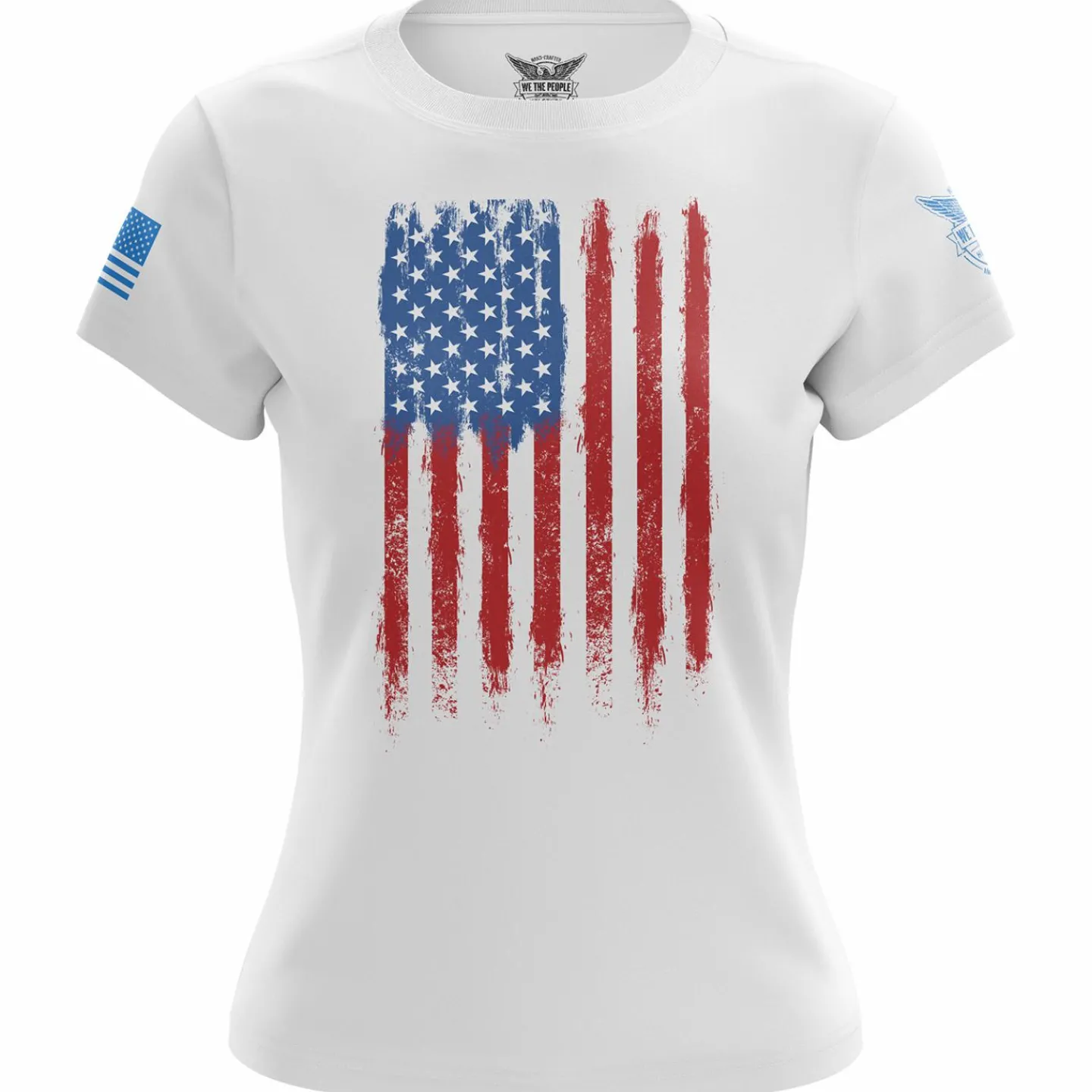 We The People Holsters Fresh Paint American Flag Women's Short Sleeve Shirt White Hot