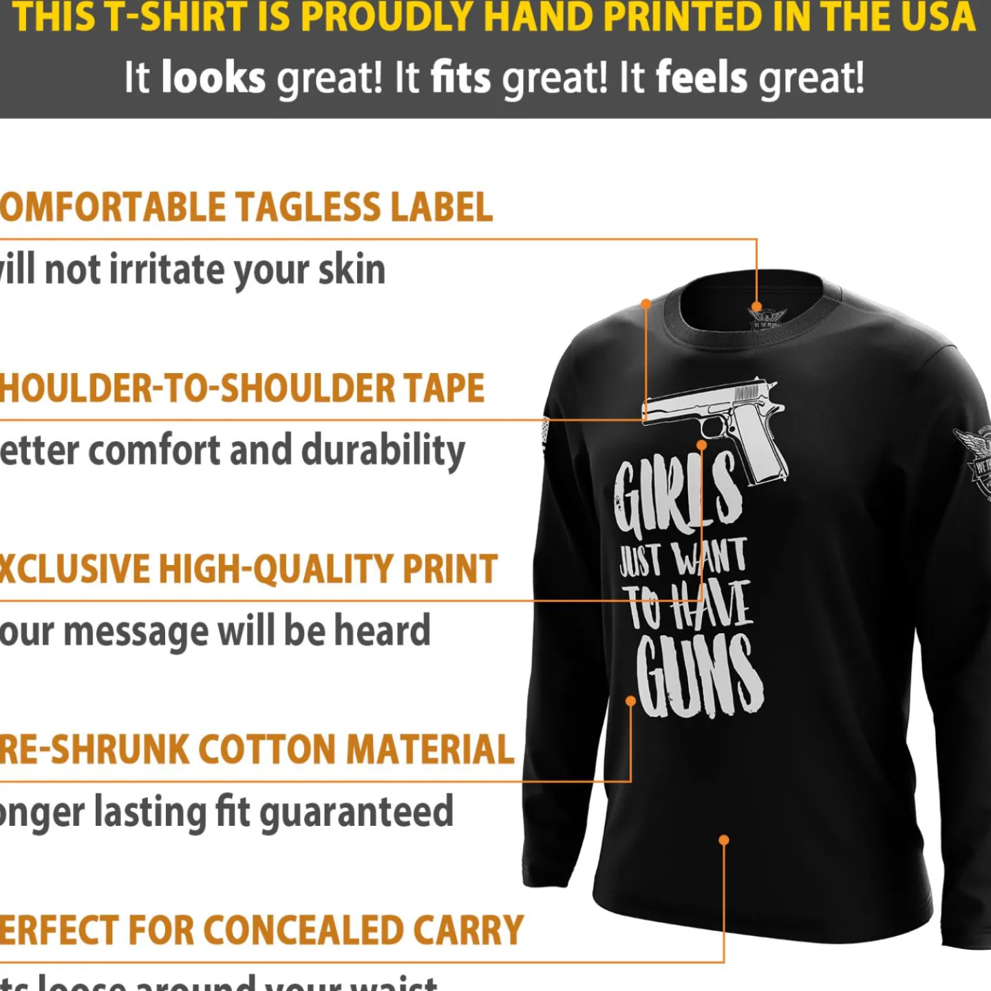 We The People Holsters Girls Just Want to Have Guns Long Sleeve Shirt Black