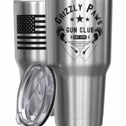 We The People Holsters Grizzly Paws Gun Club + American Flag Stainless Steel Tumbler Best