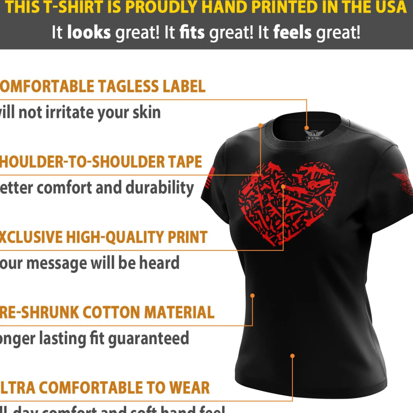 We The People Holsters Gun Heart Women's Short Sleeve Shirt Black