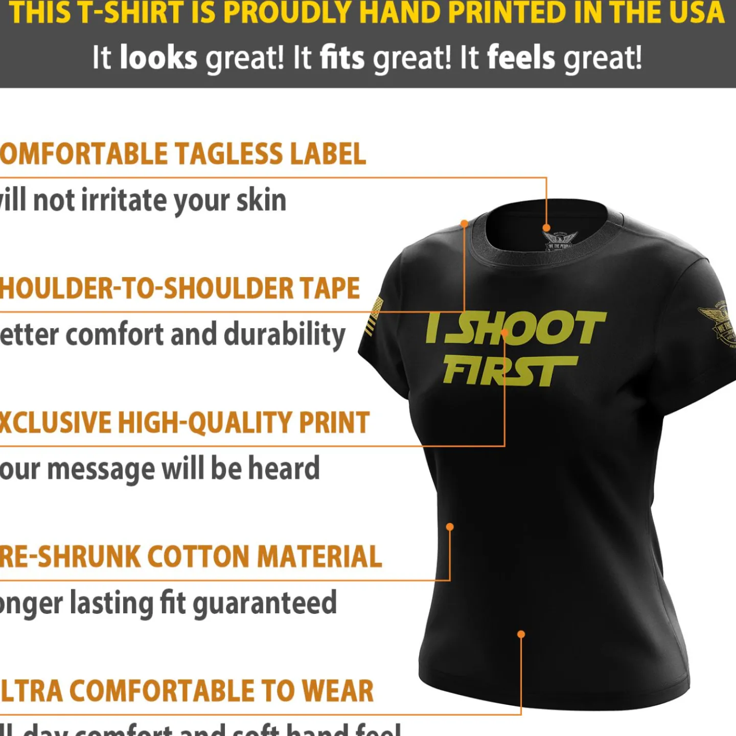We The People Holsters I Shoot First Women's Short Sleeve Shirt Black Clearance