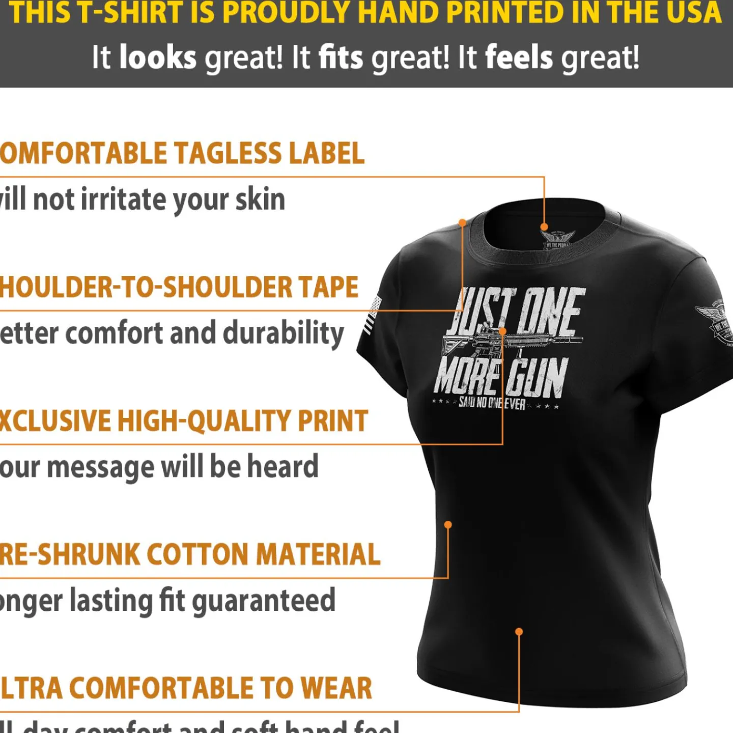 We The People Holsters Just One More Gun Women's Short Sleeve Shirt Black New
