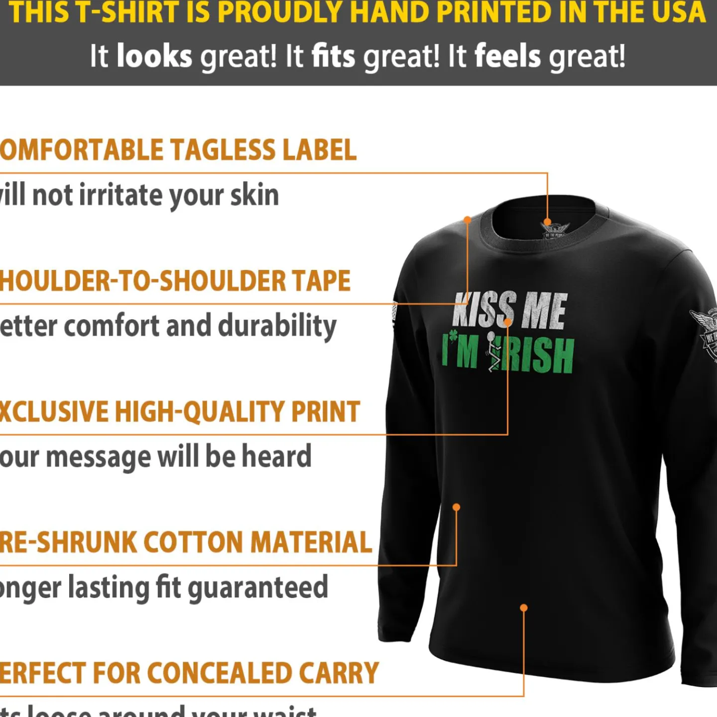 We The People Holsters Kiss me, I'm F'n Irish Long Sleeve Shirt Black Sale