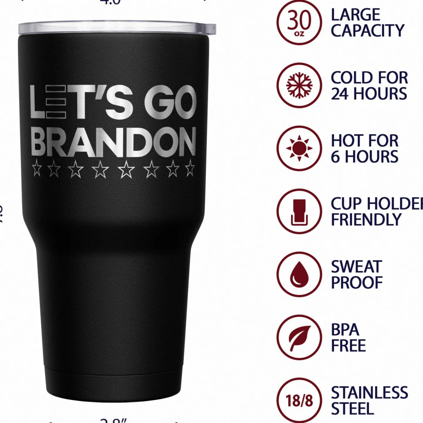 We The People Holsters Let's Go Brandon Stainless Steel Tumbler New
