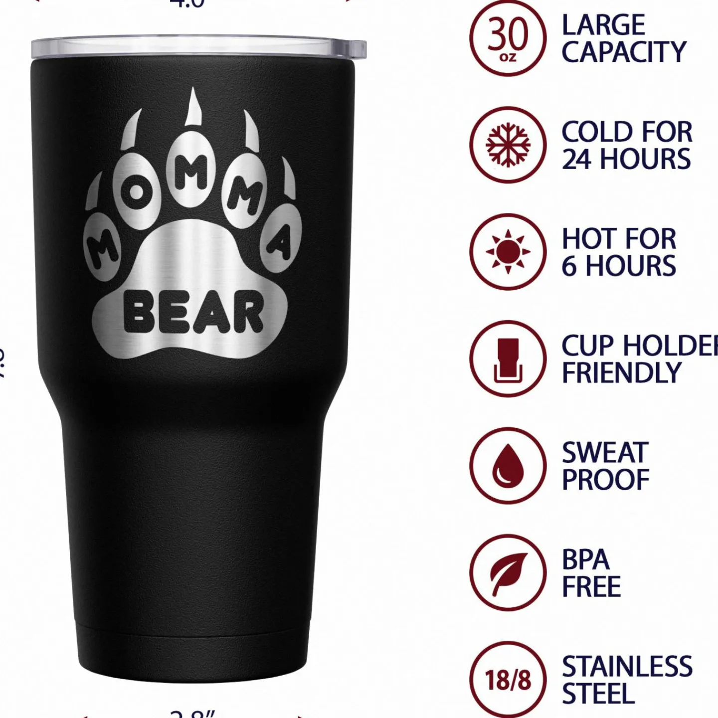 We The People Holsters Momma Bear Paw Stainless Steel Tumbler New