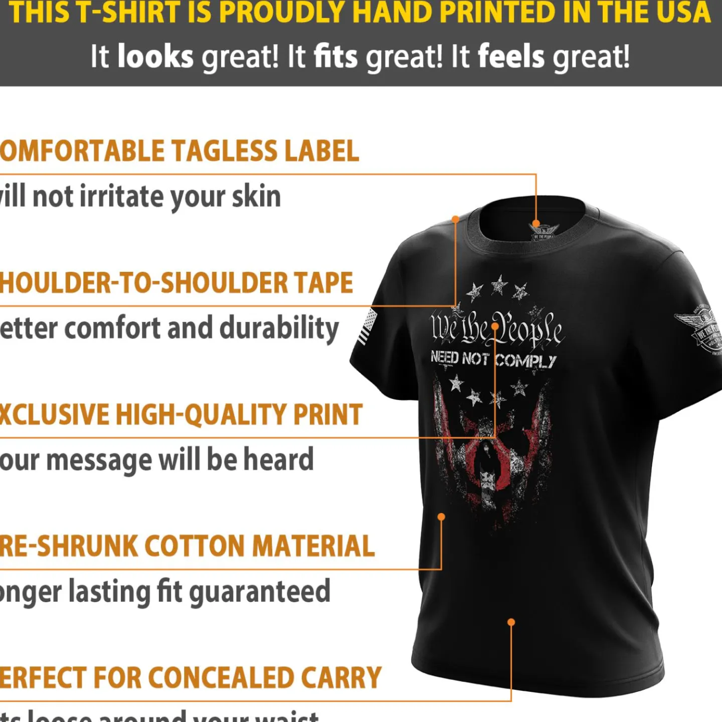 We The People Holsters Need Not Comply Short Sleeve Shirt Black Clearance
