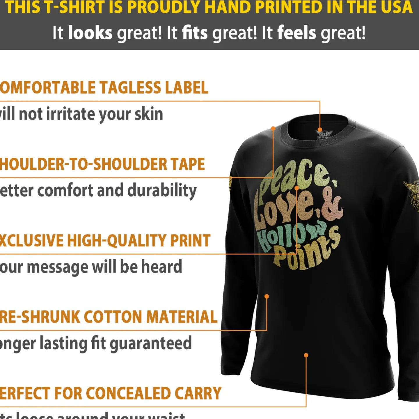 We The People Holsters Peace, Love, & Hollow Points Long Sleeve Shirt Black Discount