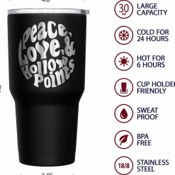 We The People Holsters Peace, Love, & Hollow Points Stainless Steel Tumbler New
