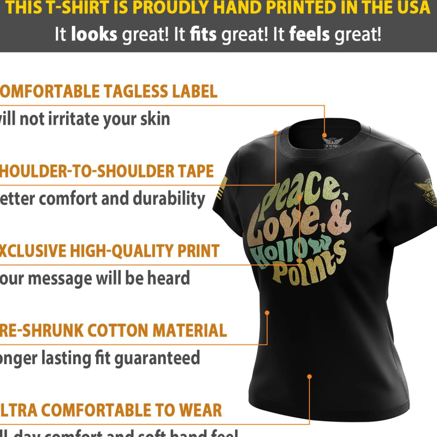 We The People Holsters Peace, Love, & Hollow Points Women's Short Sleeve Shirt Black Outlet