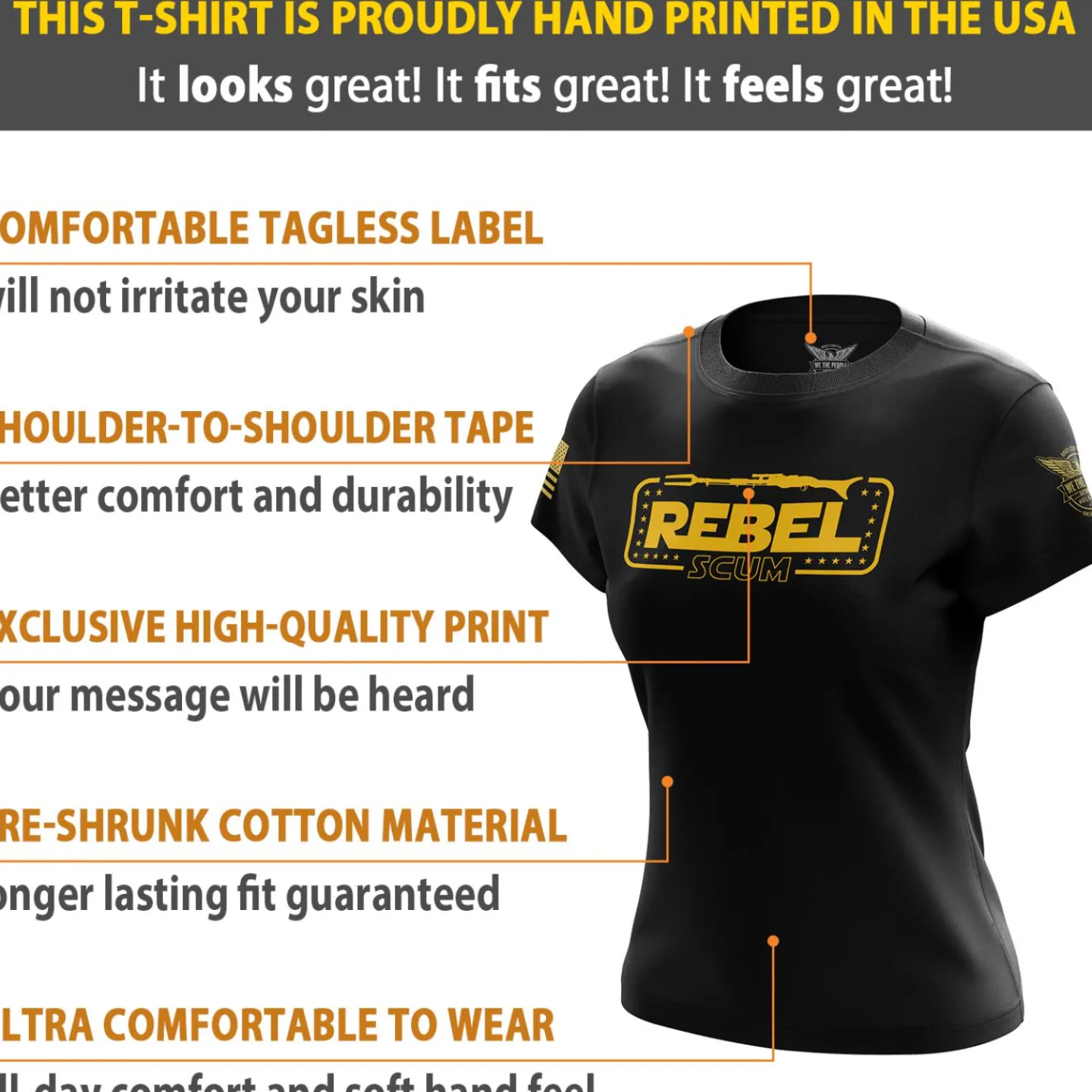 We The People Holsters Rebel Scum Women's Short Sleeve Shirt Black Clearance