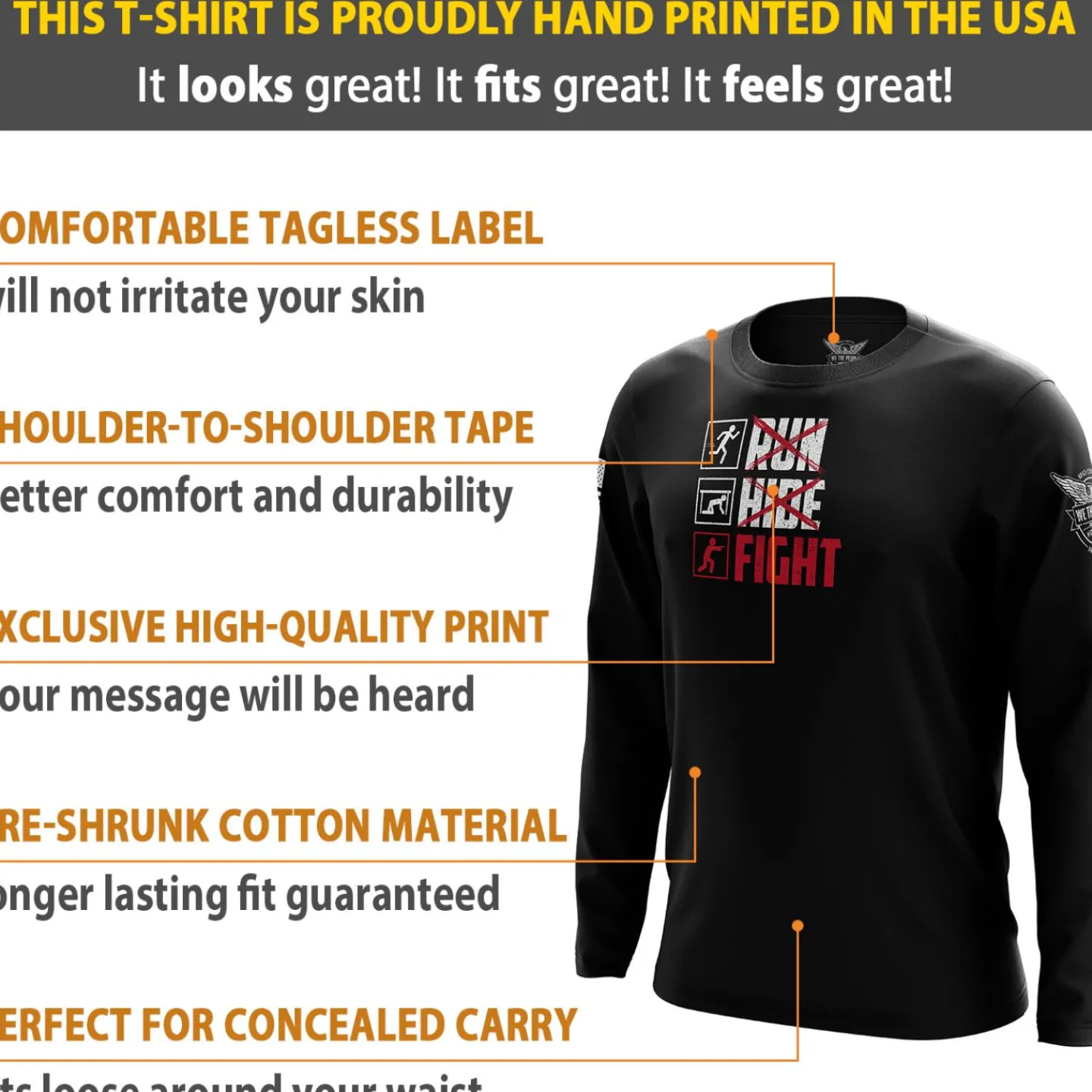 We The People Holsters Run Hide Fight Long Sleeve Shirt Black Hot