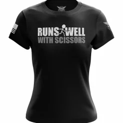 We The People Holsters Runs Well With Scissors Women's Short Sleeve Shirt Black