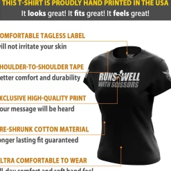 We The People Holsters Runs Well With Scissors Women's Short Sleeve Shirt Black