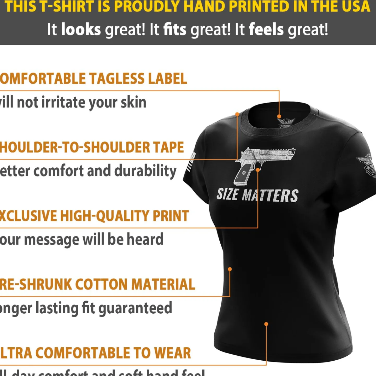 We The People Holsters Size Matters V2 Women's Short Sleeve Shirt Black Hot