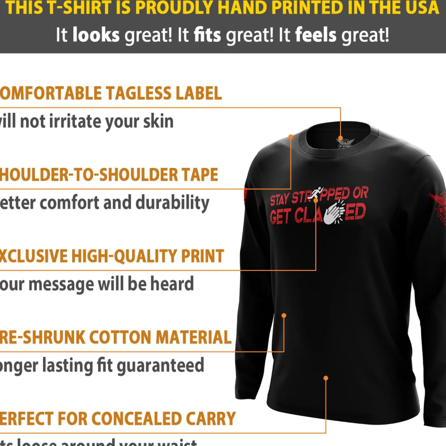 We The People Holsters Stay Strapped Long Sleeve Shirt Black New