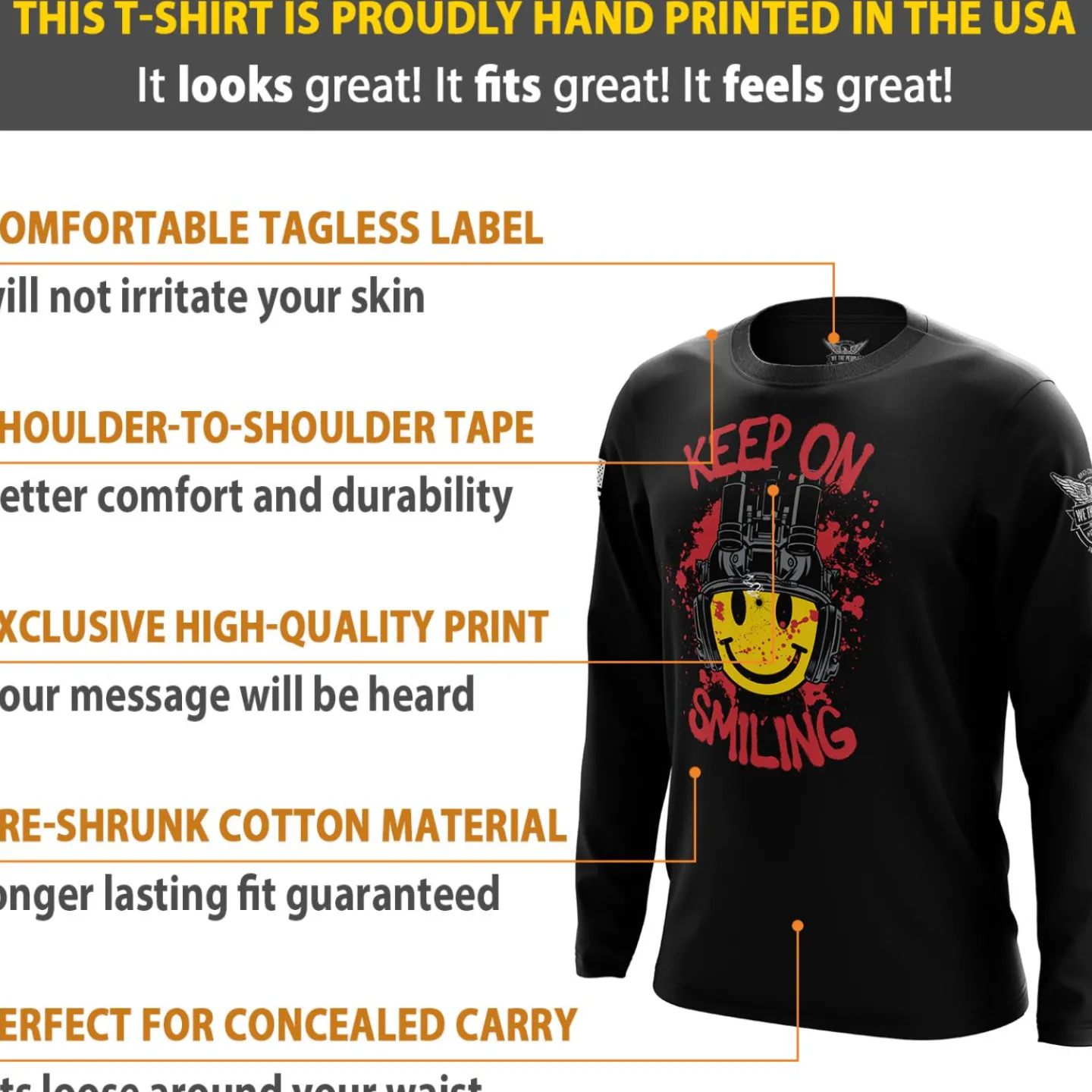 We The People Holsters Tactical Smiley Face Long Sleeve Shirt Black Best