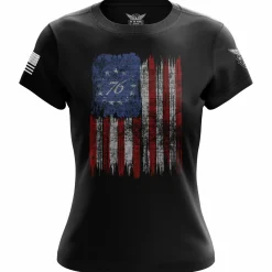 We The People Holsters Tattered '76 Flag Women's Short Sleeve Shirt Black Discount