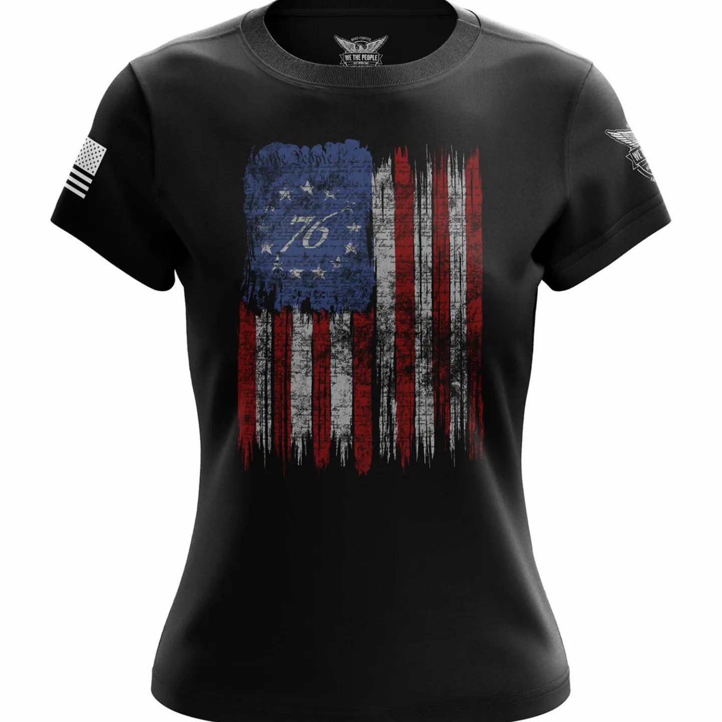 We The People Holsters Tattered '76 Flag Women's Short Sleeve Shirt Black Discount