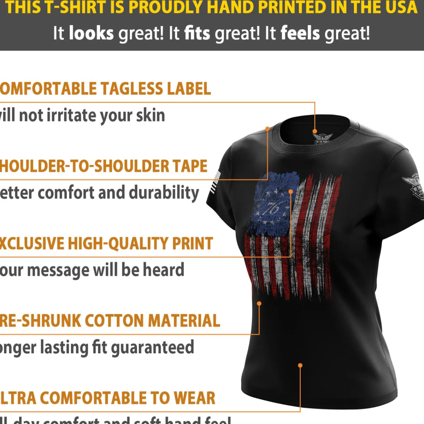 We The People Holsters Tattered '76 Flag Women's Short Sleeve Shirt Black Discount