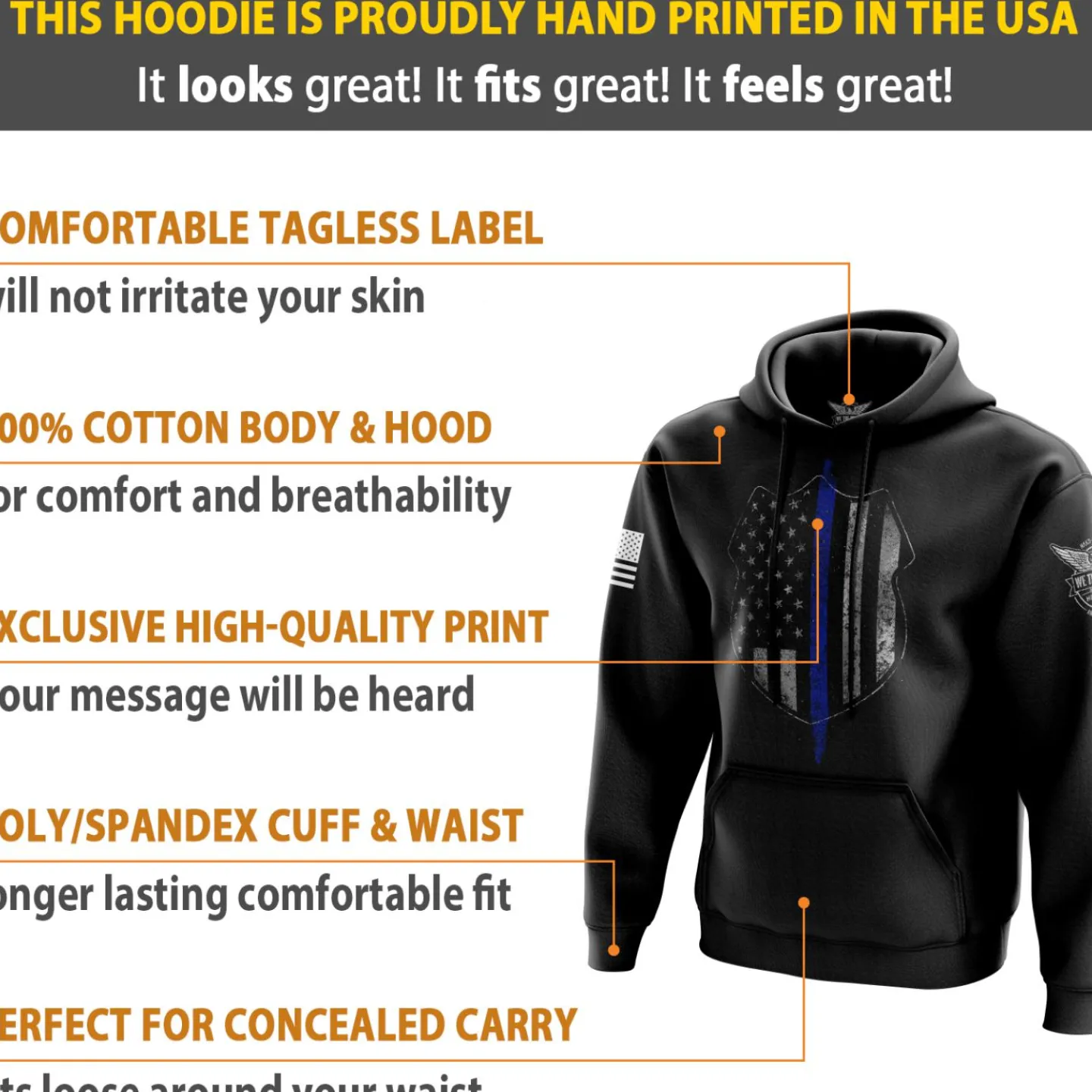We The People Holsters Thin Blue Line Flag Hoodie Black Outlet