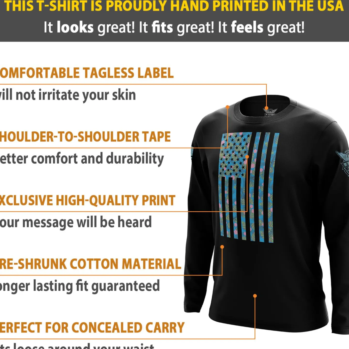 We The People Holsters Tropical American Flag Long Sleeve Shirt Black Hot
