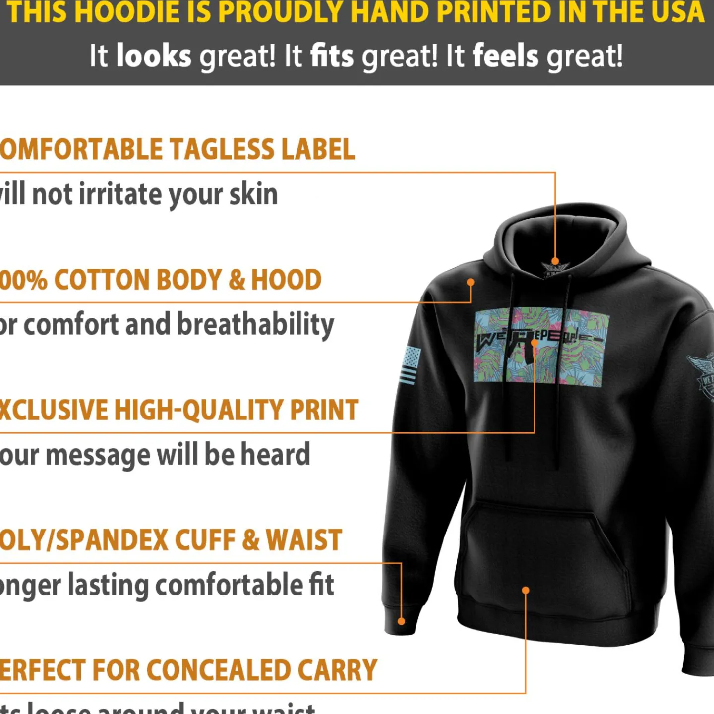 We The People Holsters Tropical Freedom Hoodie Black New