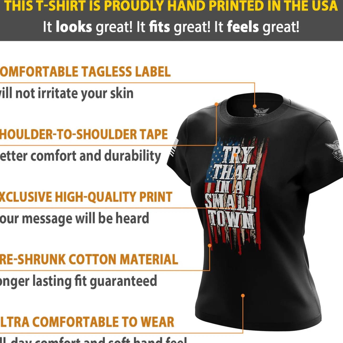 We The People Holsters Try That in a Small Town Women's Short Sleeve Shirt Black Sale