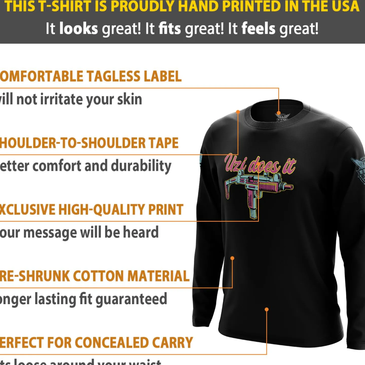 We The People Holsters Uzi Does It Long Sleeve Shirt Black Hot
