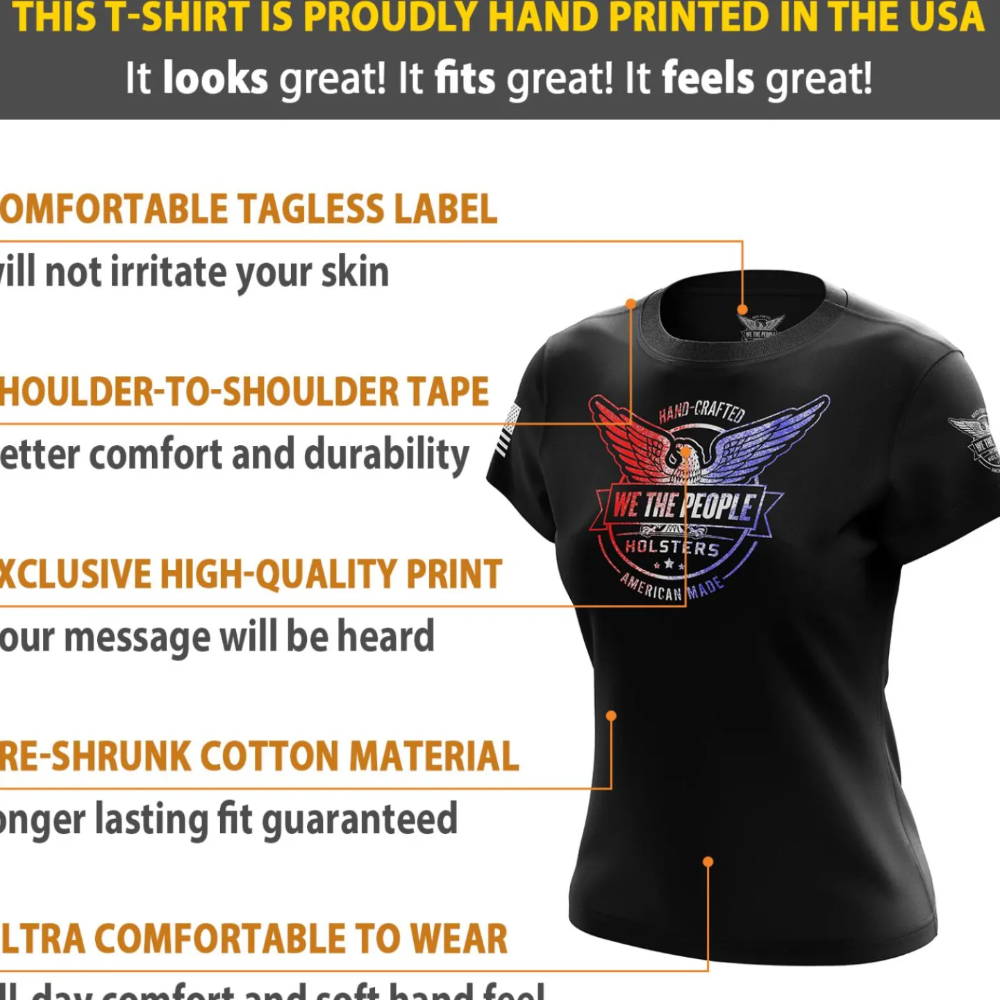 We The People Holsters Distressed Flag Logo Women's Short Sleeve Shirt Black New