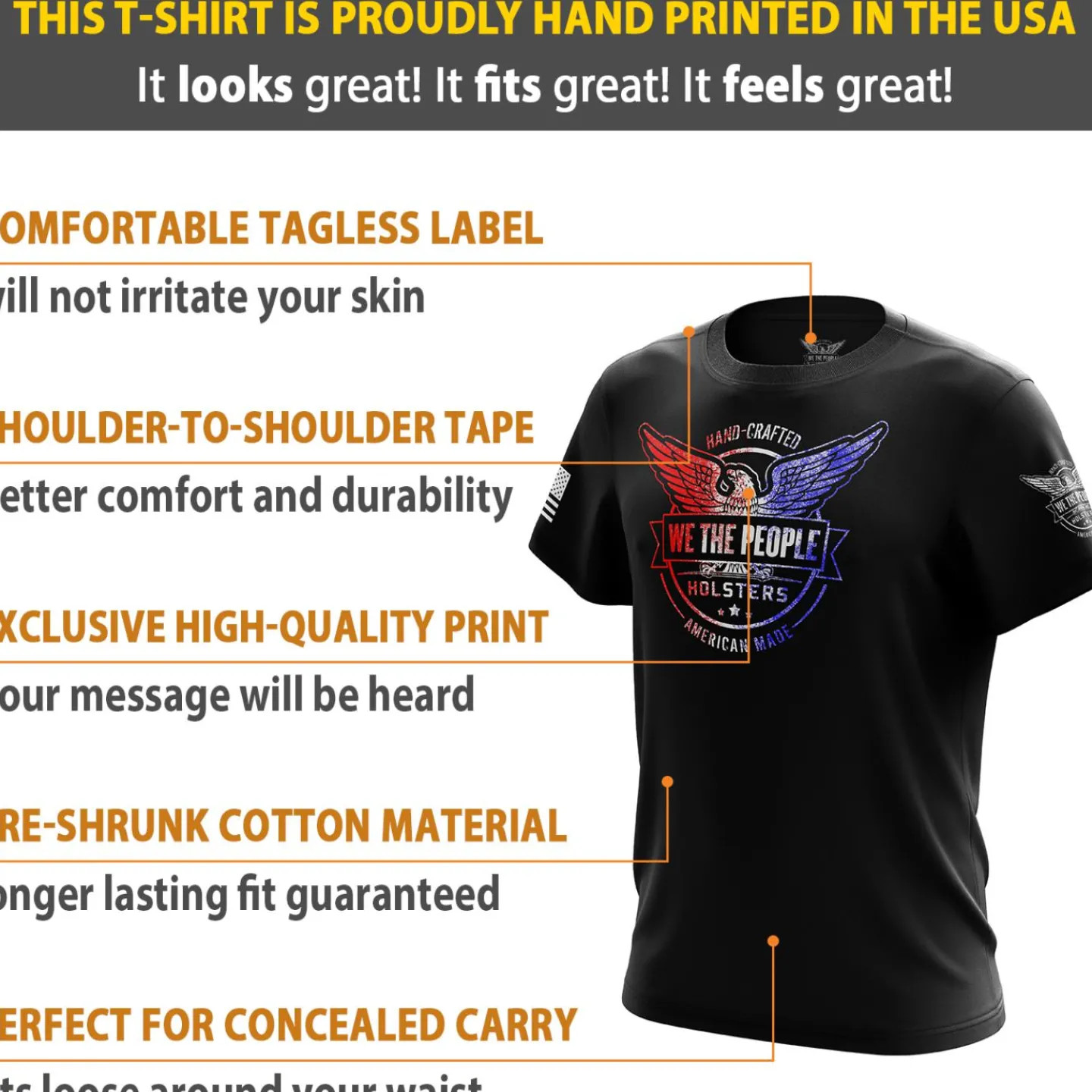 We The People Holsters Distressed Flag Logo Short Sleeve Shirt Black Hot