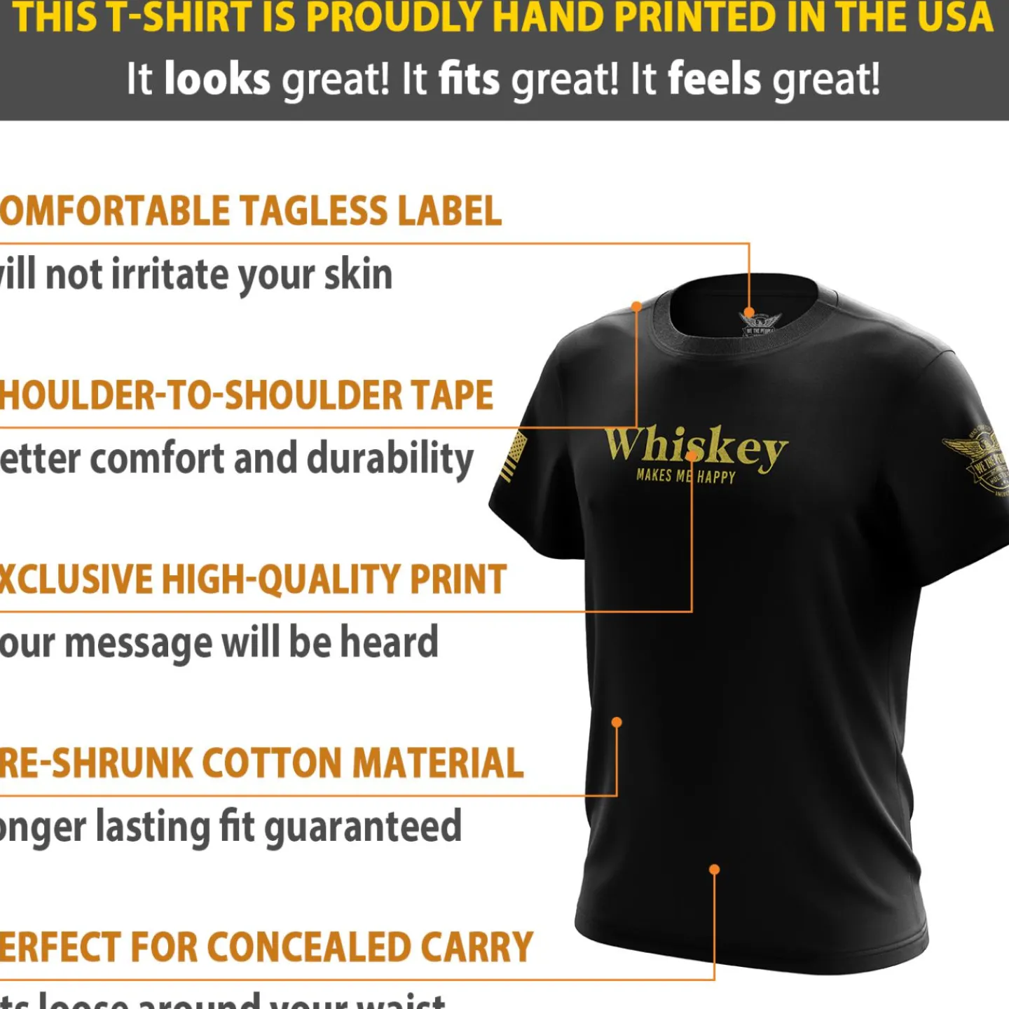 We The People Holsters Whiskey Makes Me Happy Short Sleeve Shirt Black Sale
